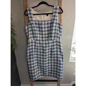 Ann Taylor Blue and White Houndstooth Sleeveless Dress Size 10 NWT